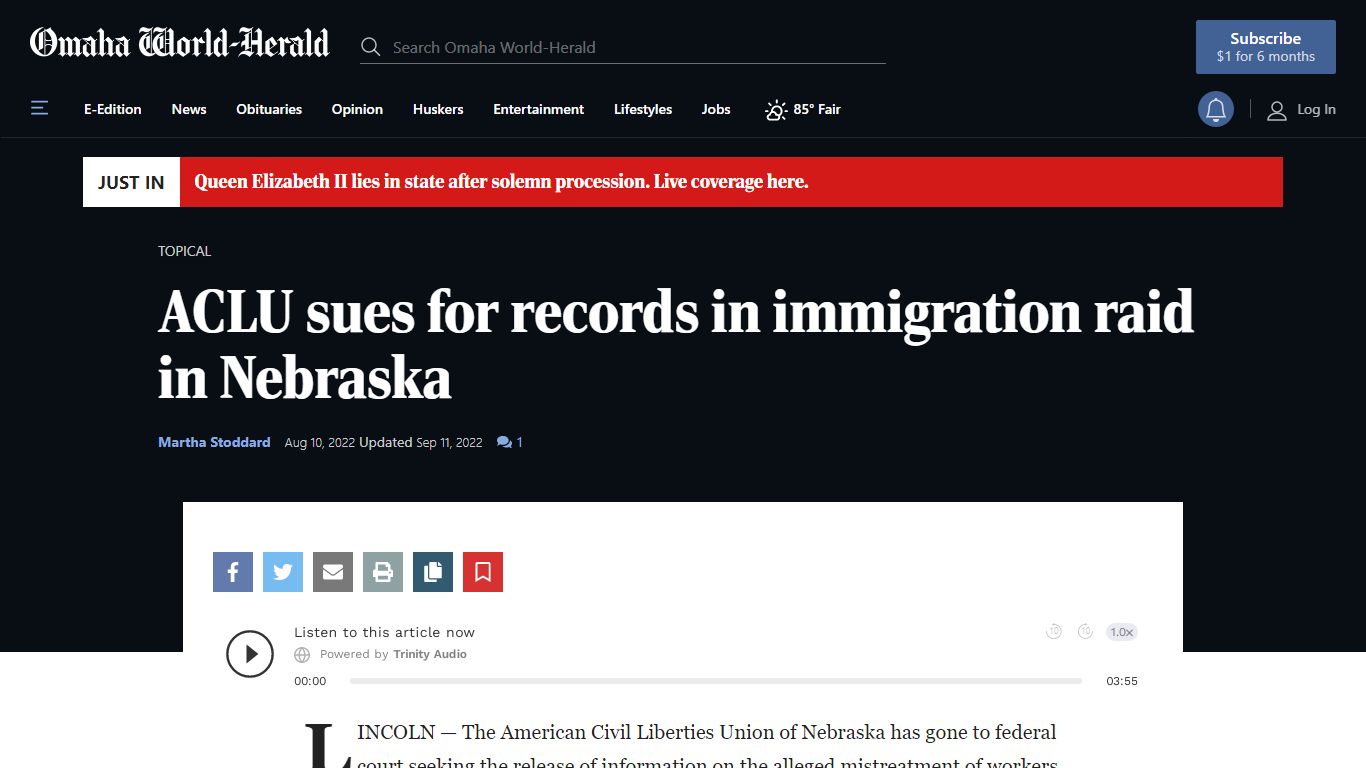 ACLU sues for records in immigration raid in Nebraska | Omaha State and ...